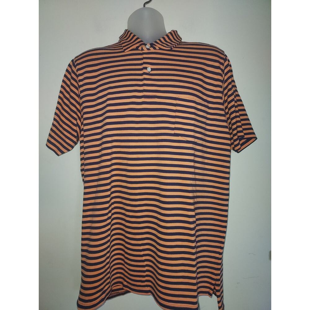 B. Draddy Men's Golf Polo Large Short Sleeve Pima Cotton Stretch Orange Navy
